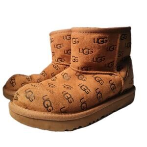 UGG Winter Size Kids 1 Boots Neumel Embossed Brown Suede Sheepskin